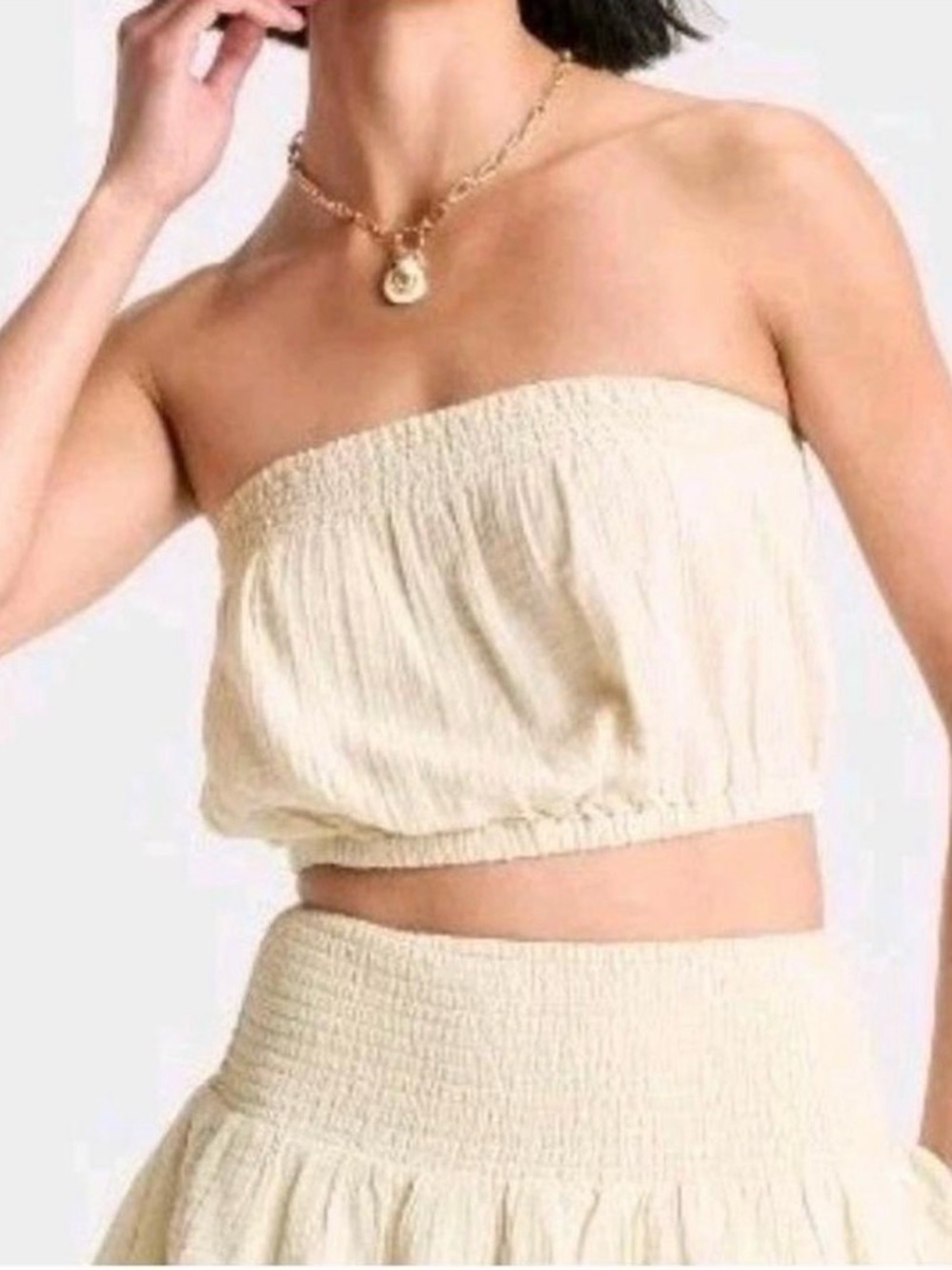 Universal Thread Cream Strapless Gauze Tube Top XS
